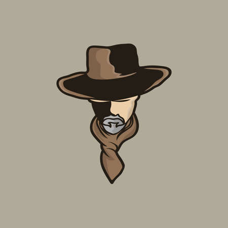 Logo template with the image of the man in hat. Cowboy. Sheriff. Mascot.のイラスト素材