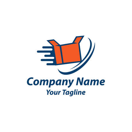 Fast delivery logo template design with a running box. Vector illustration.のイラスト素材