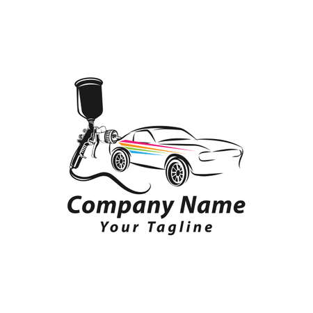 car painting logo with spray gun and Unique Colorful Vehicle Concept.のイラスト素材