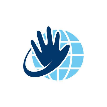Save World logo design, combine a hand and globe icon,Hand holding a globe abstract vector logo design template.のイラスト素材