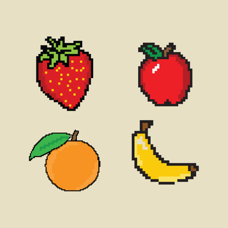 Fruits pixel art icons set apple orange strawberry banana isolated vector illustration.EPS 10のイラスト素材