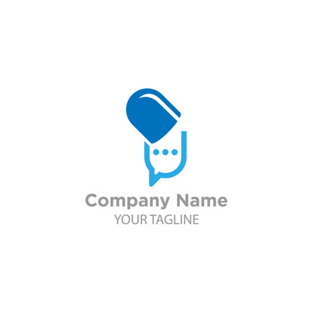Health care capsule logo vector. bubble shape medicine capsule pill logo design.のイラスト素材