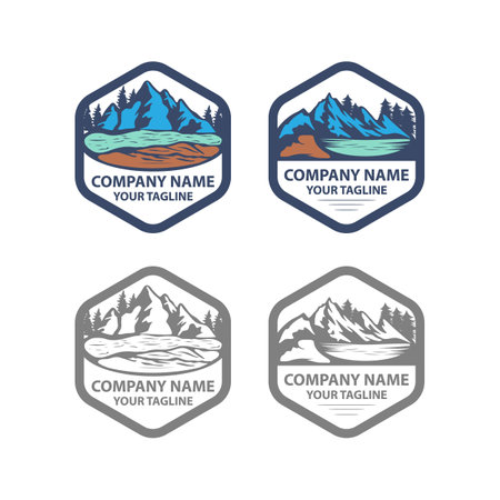 Set emblem Hiking, Extreme Outdoors,Logo Vector Hiker or Climber illustration.EPS 10のイラスト素材