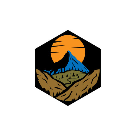 Mountain illustration, outdoor adventure. Vector graphics for t shirts and other uses.EPS 10のイラスト素材