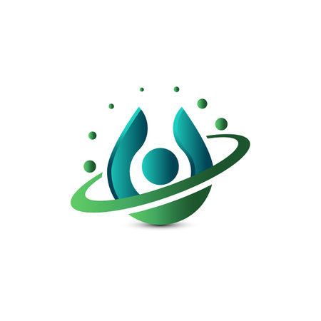 natural water logo, water and leaf, combination logo with 3d blue and green color style.のイラスト素材