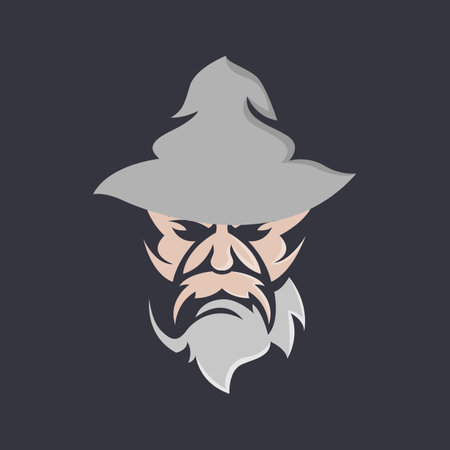 wizard warlock old man face with beard hat magic mage logo template vector.eps 10のイラスト素材
