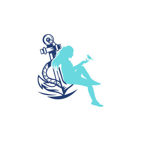 girl sitting on anchor, Travel and adventure conceptのイラスト素材