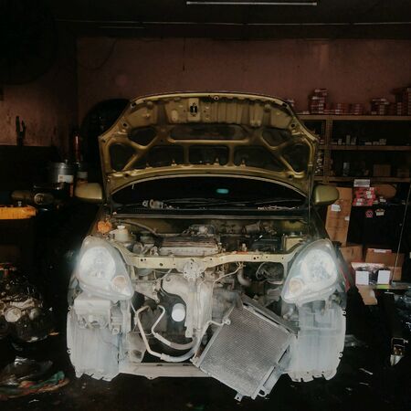 Repairing the car.
