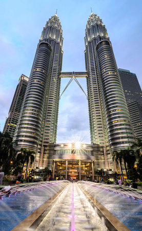 KUALA LUMPUR - JAN 2: PETRONAS Twin Towers on JAN 2, 2016 in Kuala Lumpur, Malaysia. It was the...