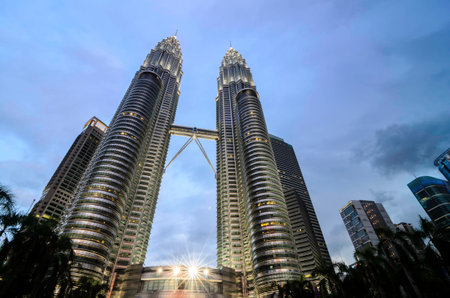 KUALA LUMPUR - JAN 2: PETRONAS Twin Towers on JAN 2, 2016 in Kuala Lumpur, Malaysia. It was the tallest building in the world from 1998 to 2004 and remains the tallest twin tower in the world.のeditorial素材