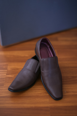 A pair of brown leather shoes for the wedding day or working in the office.の写真素材