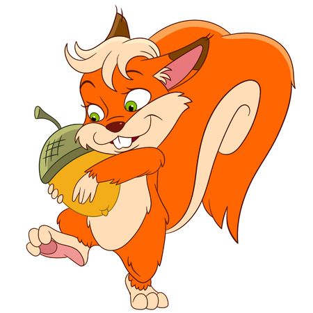 cute happy squirrel is holding an acornのイラスト素材
