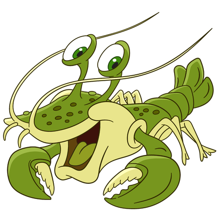 cute and happy cartoon lobster with big claws and long mustache, isolated on a white backgroundのイラスト素材