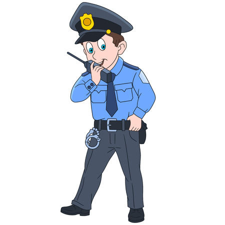 Cartoon police officer, policeman, isolated on white background. Colorful book page design for kids and children.のイラスト素材