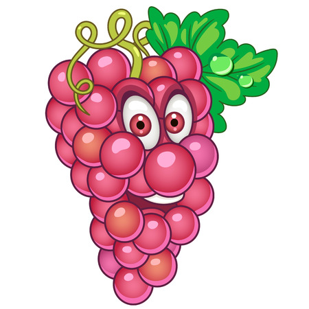 Cartoon Grapes icon. Fruit character for children's coloring book, labels, patches or stickers.のイラスト素材