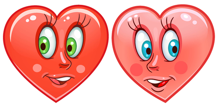 Cartoon red Hearts. Emoticons. Smiley. Emoji. Love Emotion symbol. Design element for Happy Valentines Day greeting card, kids coloring book page, t-shirt print, icon, logo, label, patch, sticker.のイラスト素材