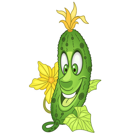 Cartoon Cucumber character. Happy Vegetable symbol. Eco food icon. Design element for children's coloring book, kids t-shirt print, logo, labels, patches or stickers.のイラスト素材