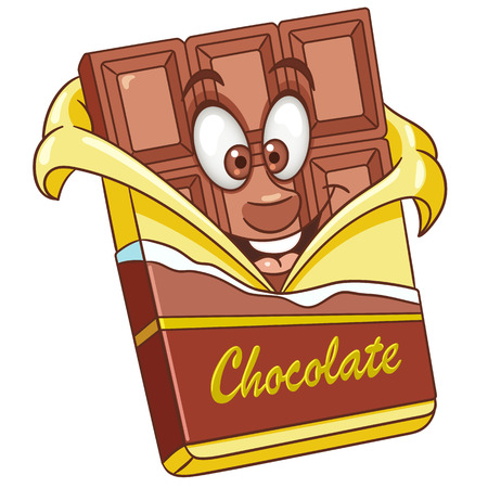 Chocolate bar. Sweet candy food concept. Happy cartoon design for kids coloring book, colouring page, t-shirt print, icon, logo, label, patch, sticker.のイラスト素材