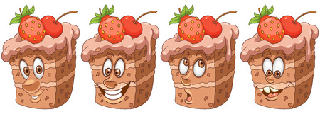 Cake. Pie. Bakery and Pastry concept. Emoji Emoticon collection. Cartoon characters for kids coloring book, colouring pages, t-shirt print, icon,  label, patch, sticker.のイラスト素材