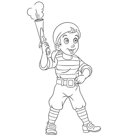 Coloring page. Coloring picture of cartoon pirate. Childish design for kids activity colouring book about people professions.のイラスト素材