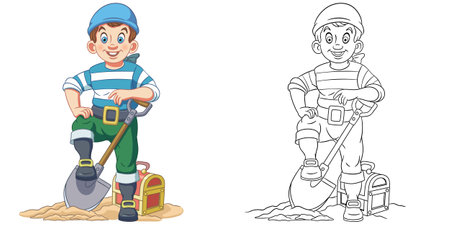 Coloring page with pirate. Line art drawing for kids activity coloring book. Colorful clip art. Vector illustration.のイラスト素材