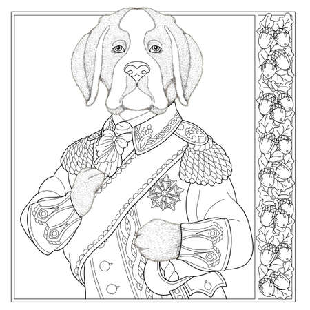 dog animal portrait. Fairytale design, coloring book page for adults and kidsのイラスト素材
