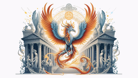 Heraldic coat of arms with winged dragon. Vector illustration.の素材