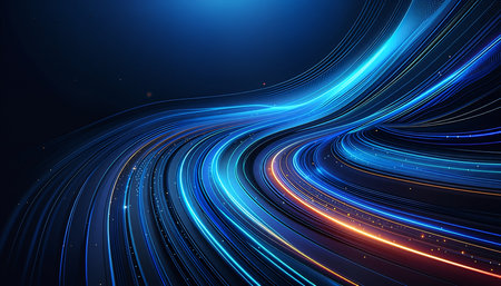 Abstract background with blue glowing lines. Vector illustration for your design.の素材