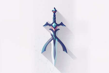 Vector illustration of medieval sword with a blue pattern on a white backgroundの素材