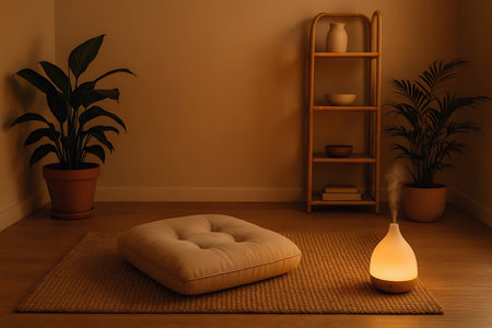 Interior design of living room with armchair, lamp and plantsの素材