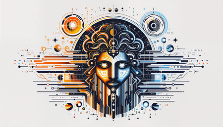 Cyborg head. Artificial intelligence concept. Futuristic vector illustration.の素材