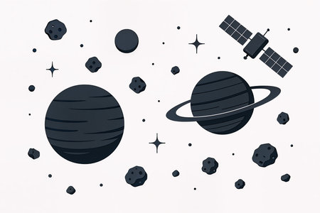 Planets in space. Black and white illustration. Vector illustration.の素材