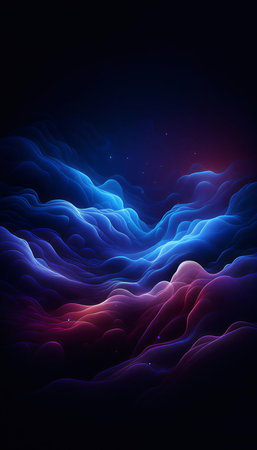 Abstract background with dynamic waves, lines and particles. Vector illustration.の素材