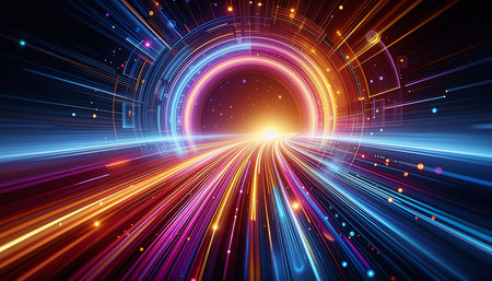 Abstract background with luminous swirling. Elegant glowing spiral.  Sparking particle. Space tunnel. Glossy jellyfish. Colorful ellipse. Glint sphereの素材