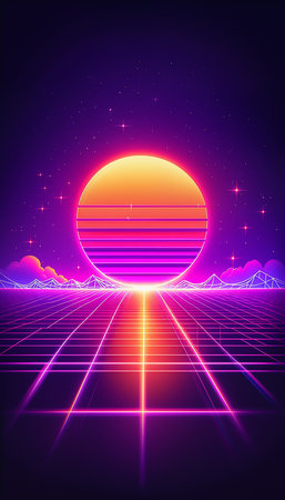 Retro 80s Sci-Fi Futuristic Background. Vector Illustrationの素材