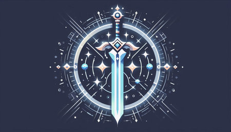 Vector illustration with fantasy sword and circle. Futuristic technology concept.の素材