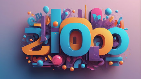 New Year 2019. 3D illustration. Colorful 3D Numbers.の素材