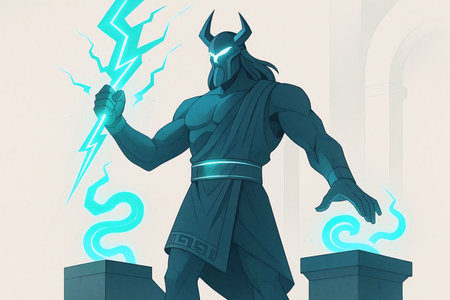 Digital Illustration of a Viking Warrior in Front of a Columnsの素材