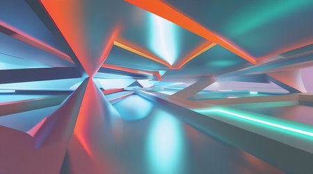 Abstract modern architecture background, empty open space interior. 3D renderingの素材