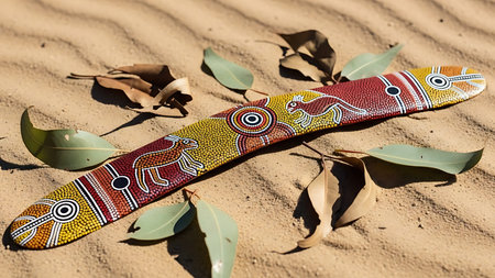 Colorful handmade indian arrow on the sand in the desert.の素材