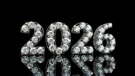 New Year's card with diamonds on a black background. 3d renderingの素材