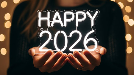Handwriting text Happy 2026 . Conceptual photo Congratulations on the coming year Holiday celebrationの素材
