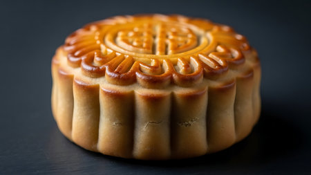 Moon cake on black background, Chinese mid-autumn festival foodの素材