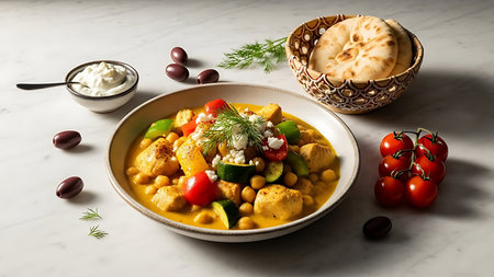 vegetable curry with chickpeas, tomatoes and feta cheeseの素材