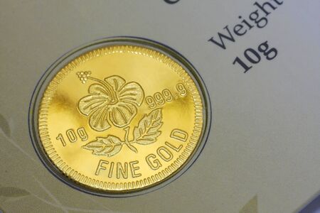 flower round gold coin in certificateの写真素材