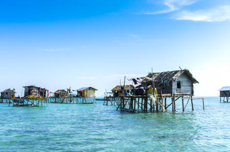 floating bajau village at sabah malaysiaの写真素材