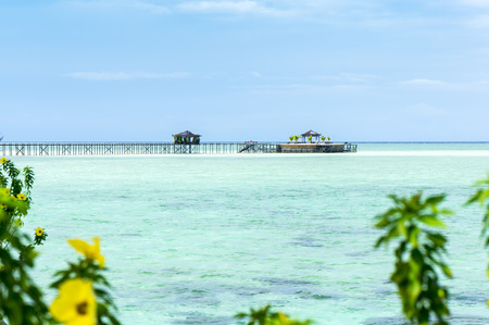 wooden pier on the waterfrontの写真素材
