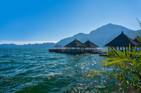 floating restaurant at batur lake, bali indonesiaのeditorial素材