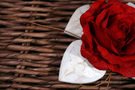 Rose on rattan basketの写真素材