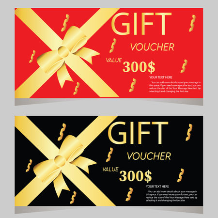 Gift voucher template with golden text and red and black simple background. vector illustrationのイラスト素材
